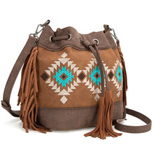 Load image into Gallery viewer, Southwestern Embroidered  Drawstring Shoulder Bag/Crossbody