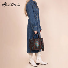 Load image into Gallery viewer, Western Embroidered Aztec Tote/Crossbody - Turquoise