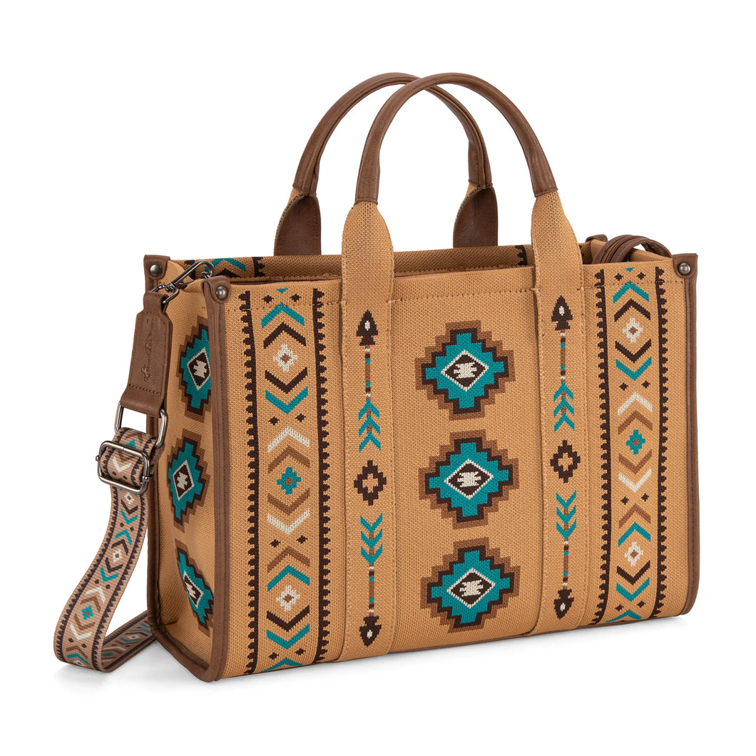 Western Tooled Aztec Retro Arrows Tote/Crossbody - Brown