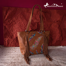 Load image into Gallery viewer, Western  Embroidered Feather Concealed Carry Tote - Brown