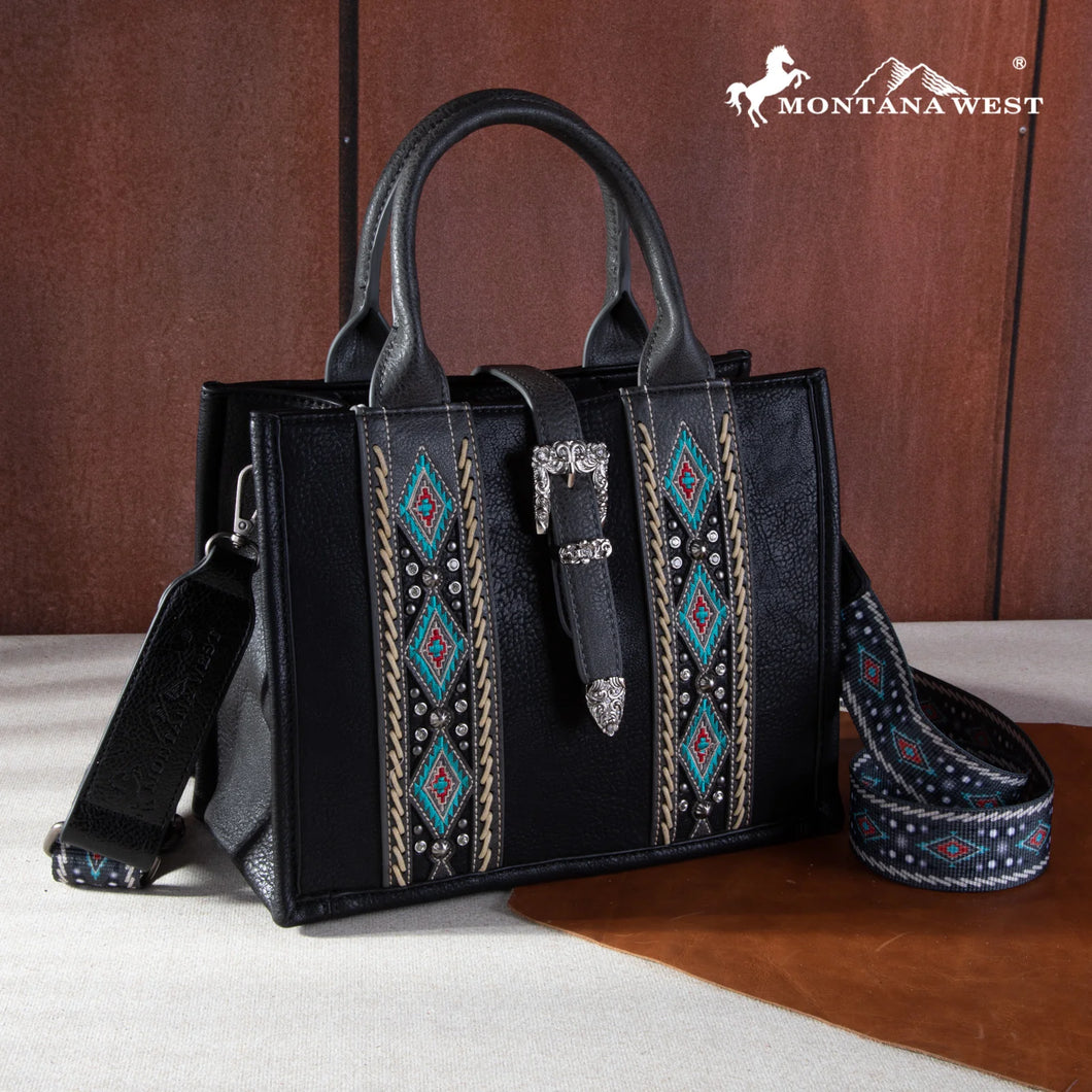 Western Buckle Aztec Concealed Carry Tote - Black