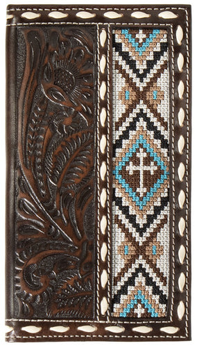 Men's Rodeo Brown Leather Wallet with with Embroidered Cross