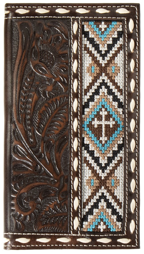 Men's Rodeo Brown Leather Wallet with with Embroidered Cross