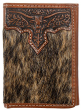 Load image into Gallery viewer, Western Longhorn with Calf Hair Overlay Leather Tri-Fold Wallet