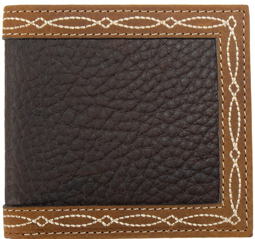 Men's Rodeo Brown Leather Boot Stitch Bi-Fold Wallet