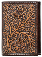 Load image into Gallery viewer, &quot;Nocona&quot; Western Floral Embossed Leather Brown Tri-Fold Wallet