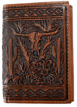 Load image into Gallery viewer, Nocona Longhorn Flowers Tri-Fold Wallet Brown