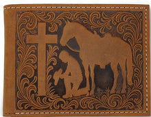 Load image into Gallery viewer, Praying Cowboy Men's Leather Bi-Fold Wallet