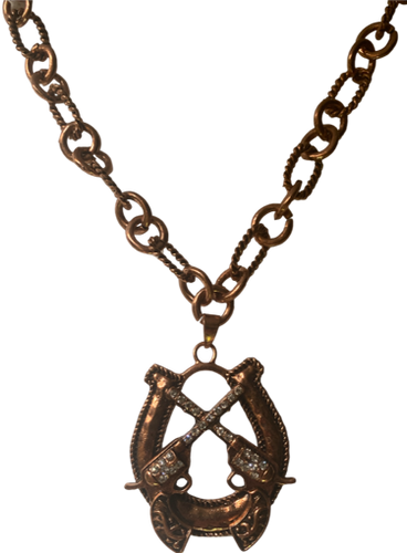 Western Copper Toned Crossing Pistols & Horseshoe Necklace