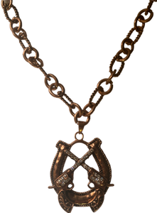 Western Copper Toned Crossing Pistols & Horseshoe Necklace