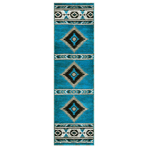 "Navajo Shamanic Eye Blue" Southwestern Area Rug  (4 Sizes Available)