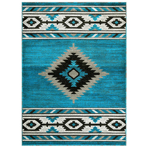 "Navajo Shamanic Eye Blue" Southwestern Area Rug  (4 Sizes Available)