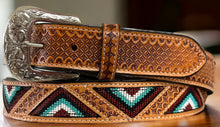 Load image into Gallery viewer, Men's Western Beaded Leather Belt Tan