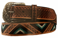 Load image into Gallery viewer, Men's Western Beaded Leather Belt Tan