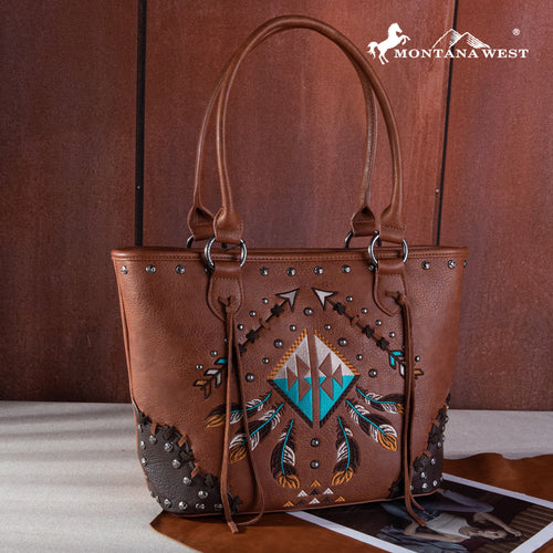 Western Embroidered Arrow Feather Concealed Carry Tote