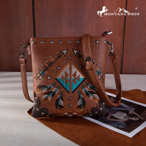 Western Embroidered Arrows Feather Concealed Carry Crossbody