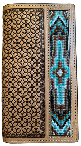 Twisted X Tan Basketweave Leather Rodeo Wallet with Beaded Inlay