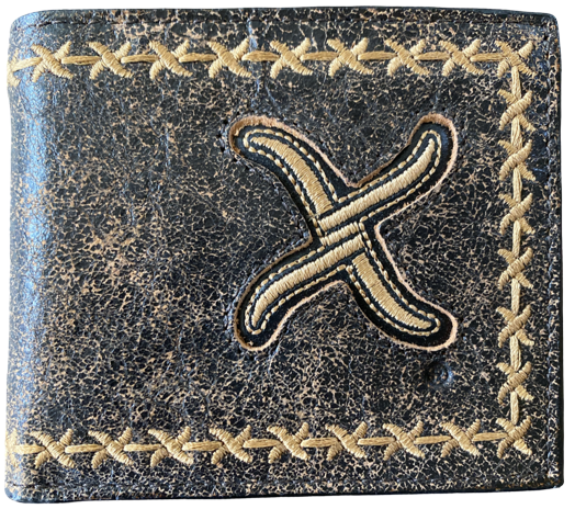 Twisted X Distressed Brown Bi-Fold Wallet with Gold Embroired Logo