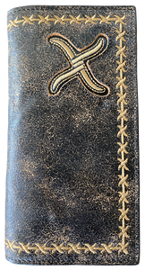 Twisted X Brown Crackled Leather Rodeo Wallet with Twisted X Border