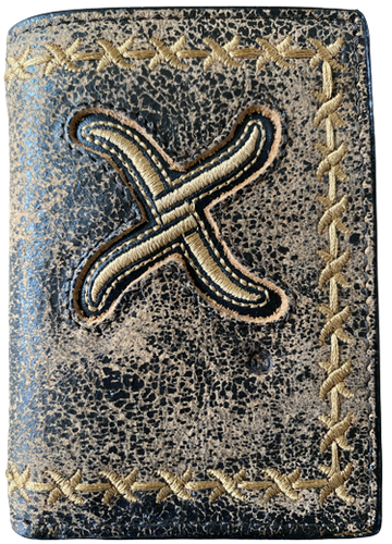 Twisted X Distressed Brown Tri-Fold Wallet with Gold Embroired Logo