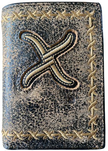 Twisted X Distressed Brown Tri-Fold Wallet with Gold Embroired Logo