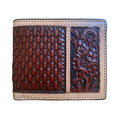 Twisted X Brown Bi-Fold Wallet with Basket & Floral Tooling