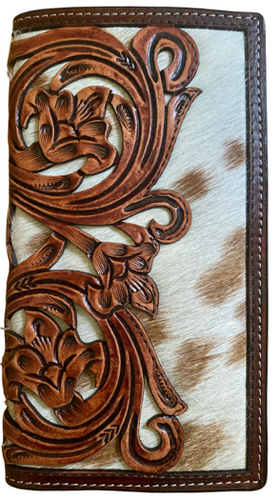 Twisted X Hair-On Rodeo Wallet with Brown Leather Filigree Cut Overlay