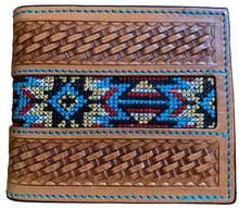 Load image into Gallery viewer, Twisted X Tan Basketweave Bi-Fold Wallet with Aztec Beading