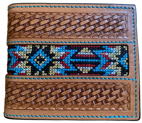 Twisted X Tan Basketweave Bi-Fold Wallet with Aztec Beading