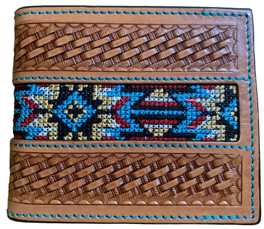 Twisted X Tan Basketweave Bi-Fold Wallet with Aztec Beading