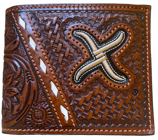 Twisted X Brown Basketweave & Tooled Leather Bi-Fold Wallet with Rawhide Stitching