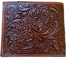 Load image into Gallery viewer, Twisted X Brown Basketweave &amp; Tooled Leather Bi-Fold Wallet with Rawhide Stitching