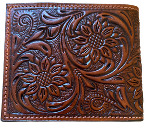 Twisted X Brown Basketweave &amp; Tooled Leather Bi-Fold Wallet with Rawhide Stitching