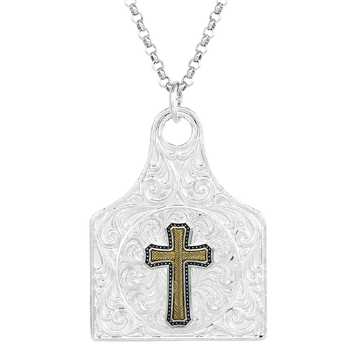 Montana Cow Tag Custom Necklace with Cross - Made in the USA!