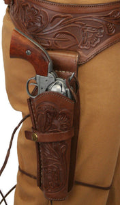 Hand Tooled Leather Gun Belt with Single Holster - .38 Caliber