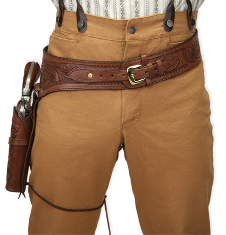 Black Genuine Leather Single Gun Holster Belt With Brass Buckles, Bullet Loops