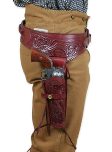 Hand Tooled Leather Gun Belt with Single Holster - .22 Caliber