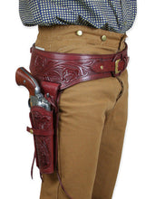 Load image into Gallery viewer, Hand Tooled Leather Gun Belt with Single Holster - .38 Caliber