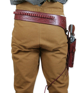 Hand Tooled Leather Gun Belt with Single Holster - .45 Caliber