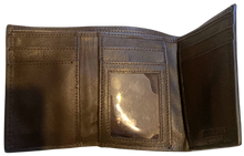 Load image into Gallery viewer, Western Brown Floral Tooled with Feathers Leather Tri-Fold Wallet