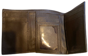 Western Brown Floral Tooled with Feathers Leather Tri-Fold Wallet