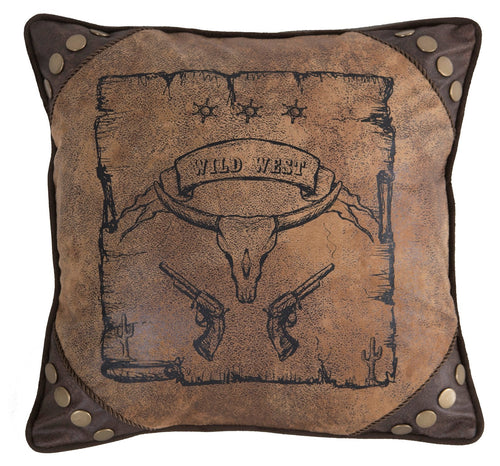 Wild West Country Faux Leather Throw Pillow