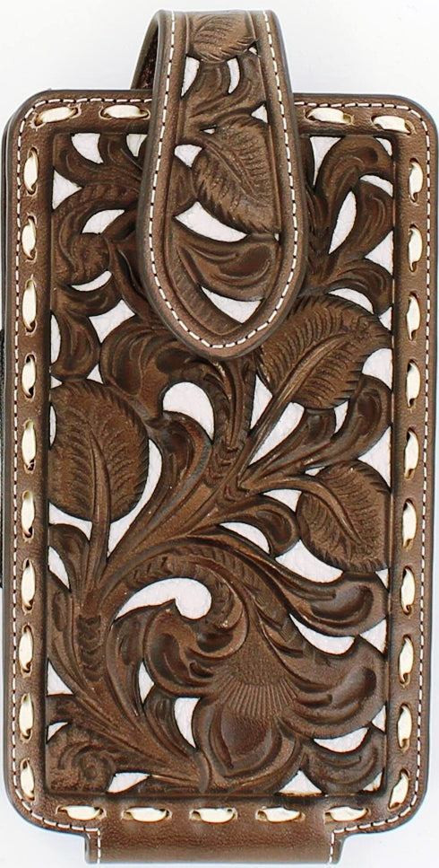 Western Brown & Tan Tooled Cell Phone Holder for iPhone 6+/7+/8+