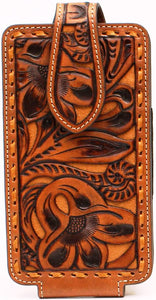 Western Tan Tooled Cell Phone Holder for iPhone 6+/7+/8+