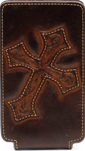 Open Top Leather Cell Phone Case with Diagonal Cross for Larger Phones