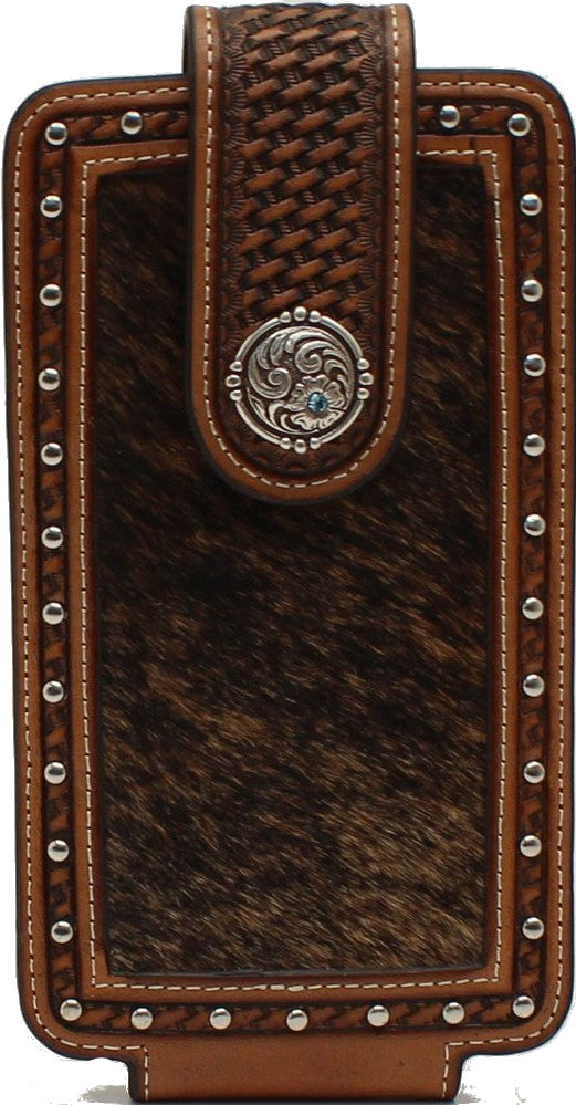 Calf Hair Large Cell Phone Holder with Round Concho