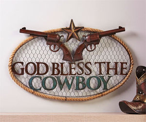"God Bless the Cowboy" Metal Wall Decor