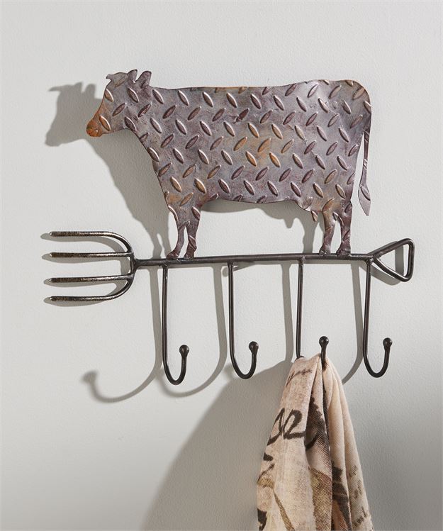 Metal Cow on Fork Wall Hooks