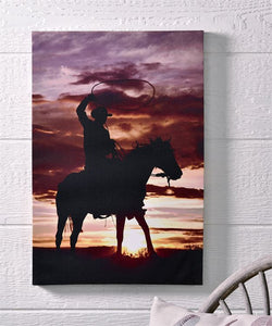 "Cowboy at Sunset" Western Canvas Wall Art