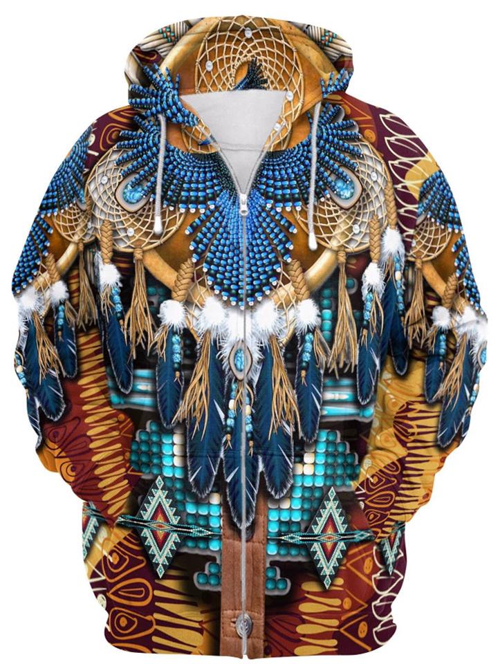 Aztec Tribal Print 3D Unisex Full Zip Lightweight Hoodie